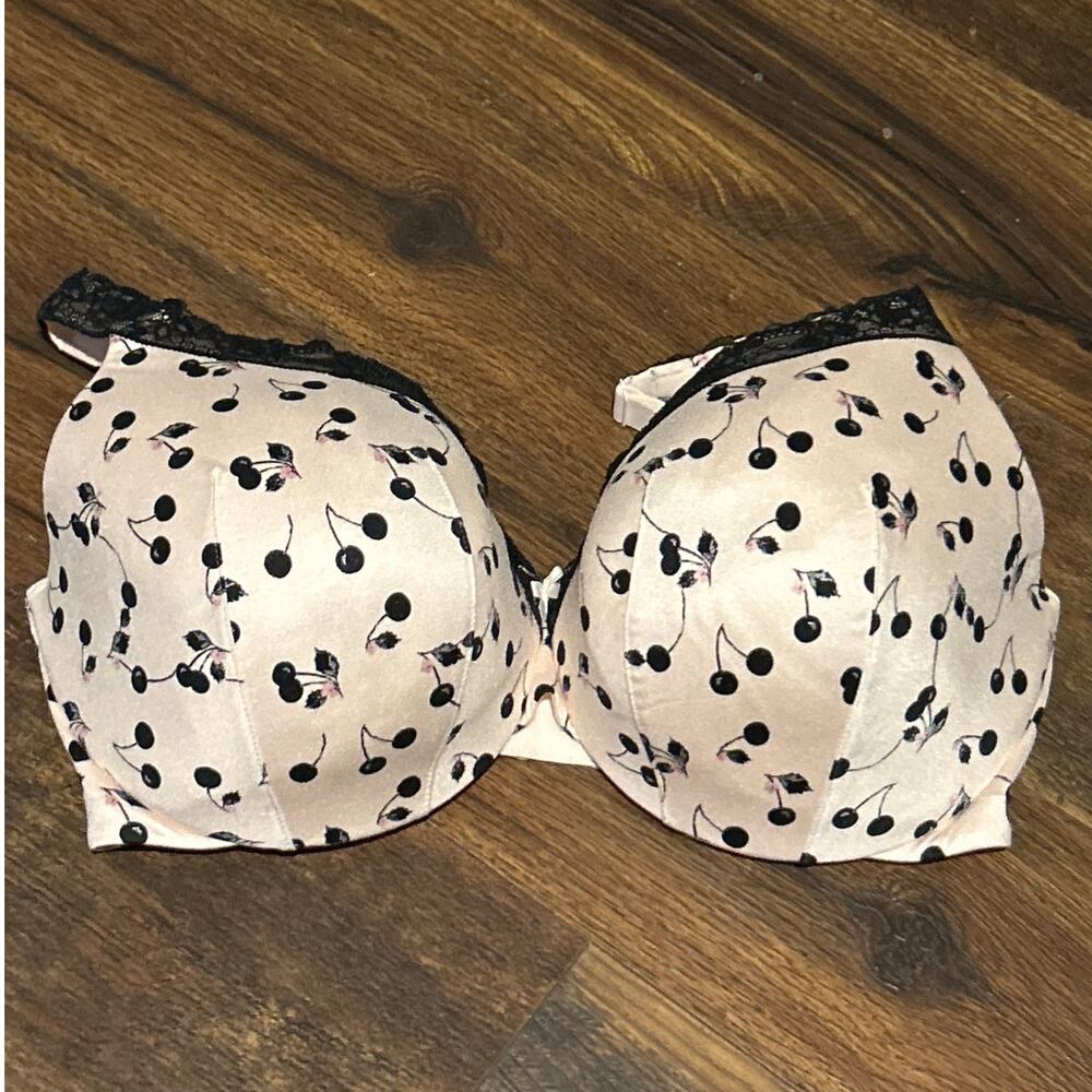 Catherines Bra 42DDD Pink Black Lace Cherries NEW Full Coverage Smooth Underwire